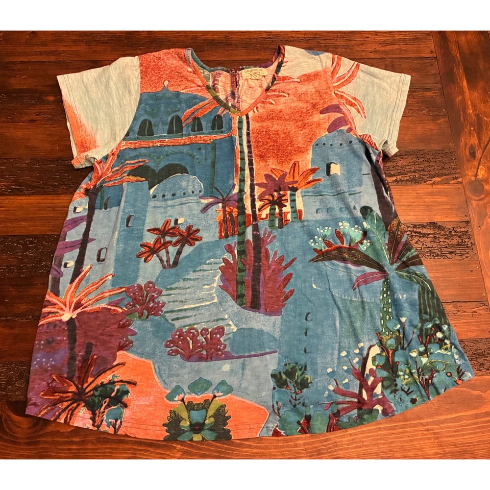 Orientique Naturally Australian Shirt Abstract Organic Cotton Women's Size Large